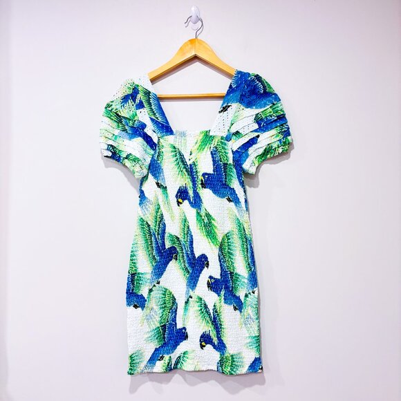 FARM RIO Araras Parrot Mini Dress White Blue Tropical | Medium * - Picture 8 of 8